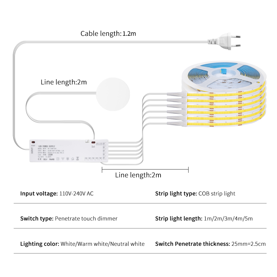 1-5 متر 12 فولت COB خزانة جمع  - مراجعة Laptop Accessories Light وسعره